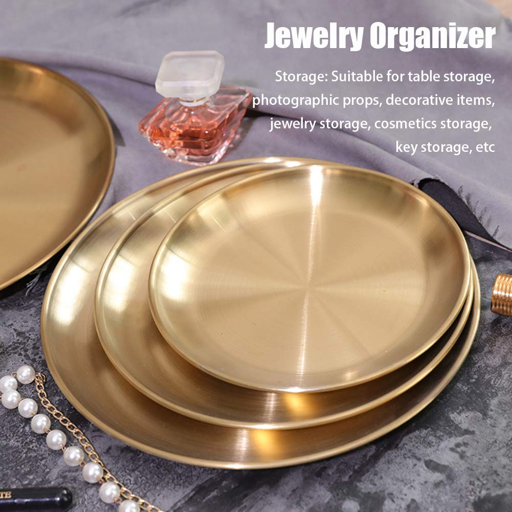 Round Brass Tray, Gold Round Tray, Stainless Steel Large Rounds Trays, Stainless Steel Plate Cosmetics Jewelry Organizer Towel Trays for Home,Matte Brass Finish(Color:20cm)