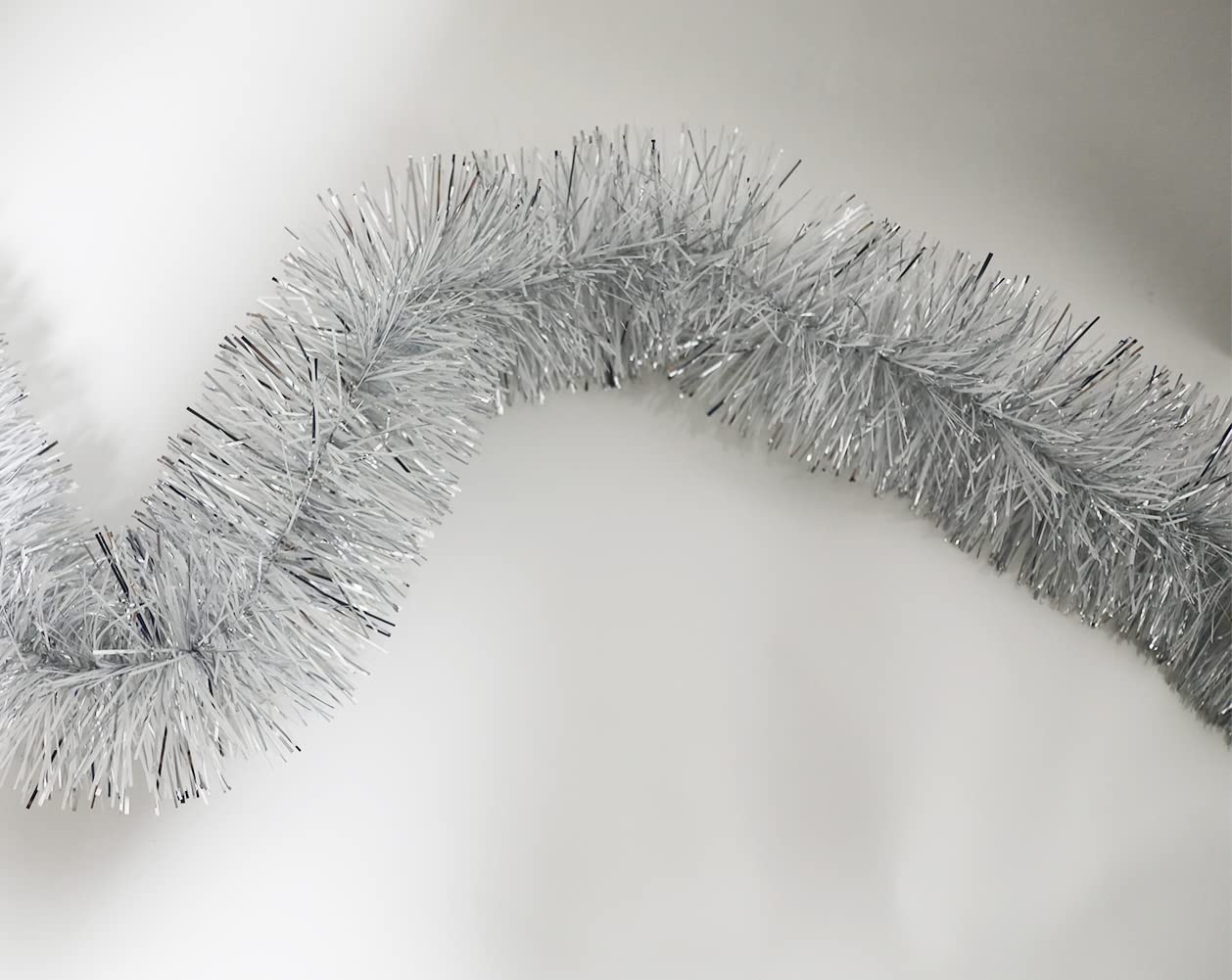 CareCheer 25 Feet Christmas Tree Tinsel Garland Metallic Twist Garland Sparkly Foil Streamer for Mardi Gras Parade Floats Christmas New Year Wedding Birthday, 4" x 25' (Silver & White)