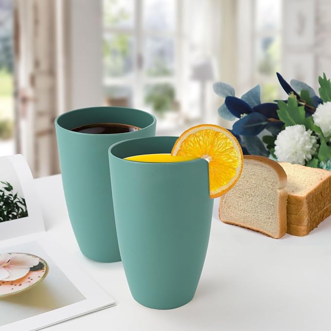 PYRMONT Wheat Straw Cups 20 Oz Alternative Plastic Cups Set of 6 Unbreakable Big Cups for Kitchen Dishwasher & Microwave Safe Large Water Cups for Iced Coffee,Smoothie-Green