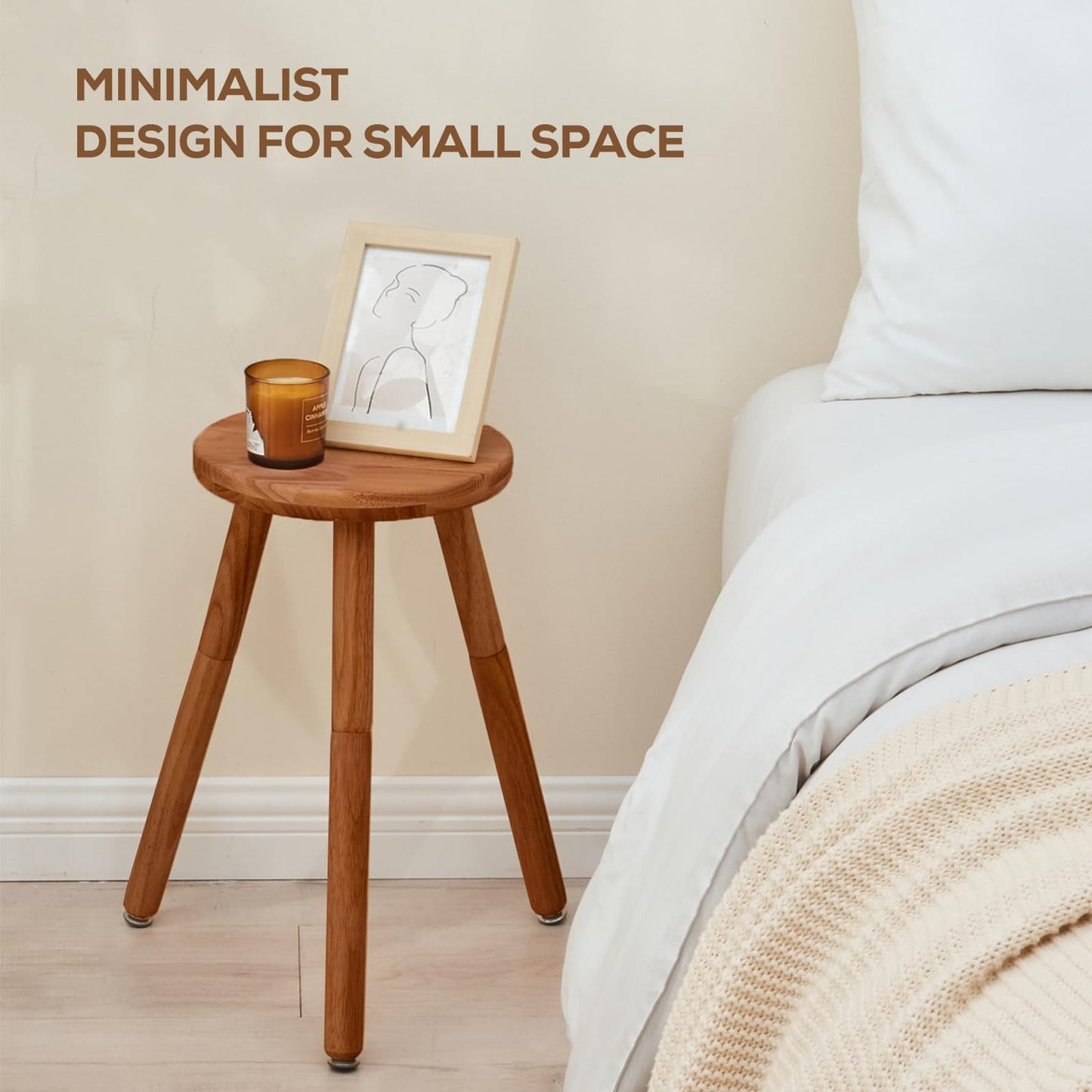 Yangqier Small Round Side Table Adjustable Height Solid Wood Drink Table Indoor Tall Plant Stand Multi-Use Accent Stool-11‘’D × 20“H (Walnut)