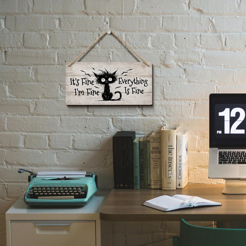 YZEXEZY It's Fine I'm Fine Everything is Fine Sign 6"x12"Funny Home Office Wall Decor Cute Inspirational Gift for Work, Office, Christmas