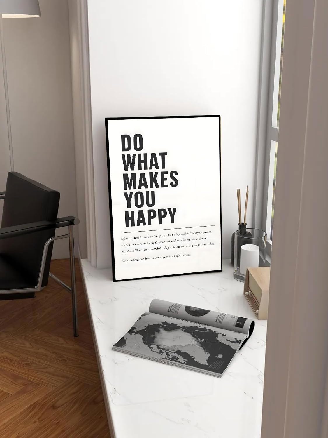 Do What Makes You Happy Inspirational Wall Art Modern Minimalist Black and White Canvas posters Print Motivational Quote Wall Decor for Office Living Room Bedroom Unframed 16inx24in poster