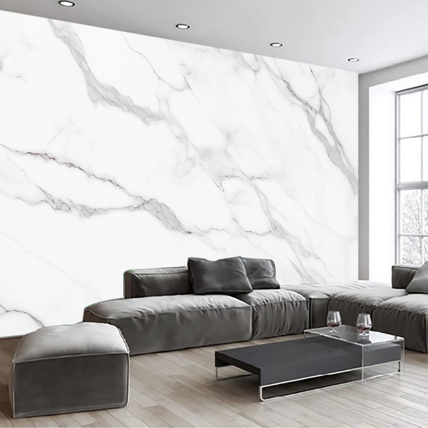 GLWYHY - Elegant White Marble Pattern self-Adhesive Mural and Light-Colored Striped Peel-and-Stick Bedroom Wallpaper - 58"x80"