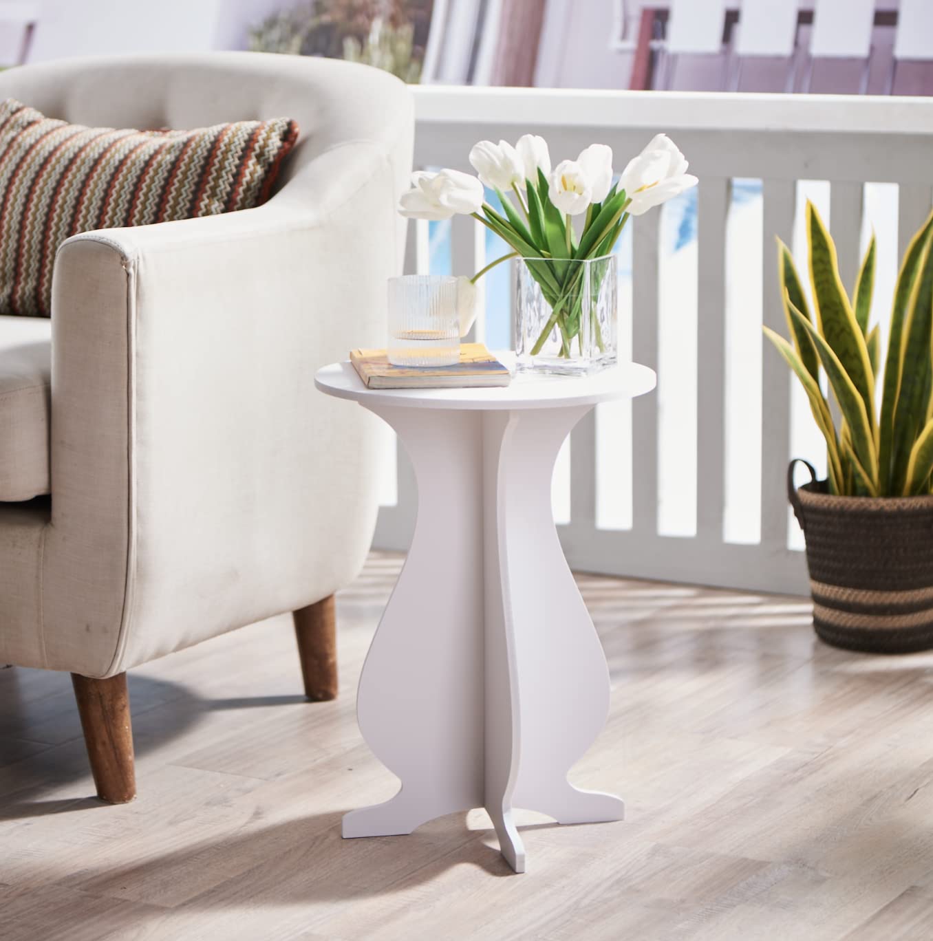 Kings Brand Furniture - Carver Side End Table Plant Stand for Living Room, Bedroom, White