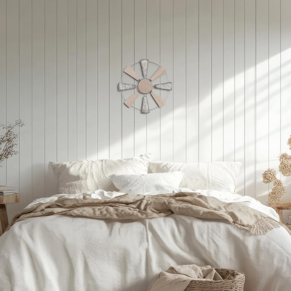 YEAHOME Farmhouse Wall Decor, 11" Wood Metal Windmill Wall Art for Rustic Farmhouse Decor, Western Country Home Decor for Kitchen, Living Room, Bathroom, House