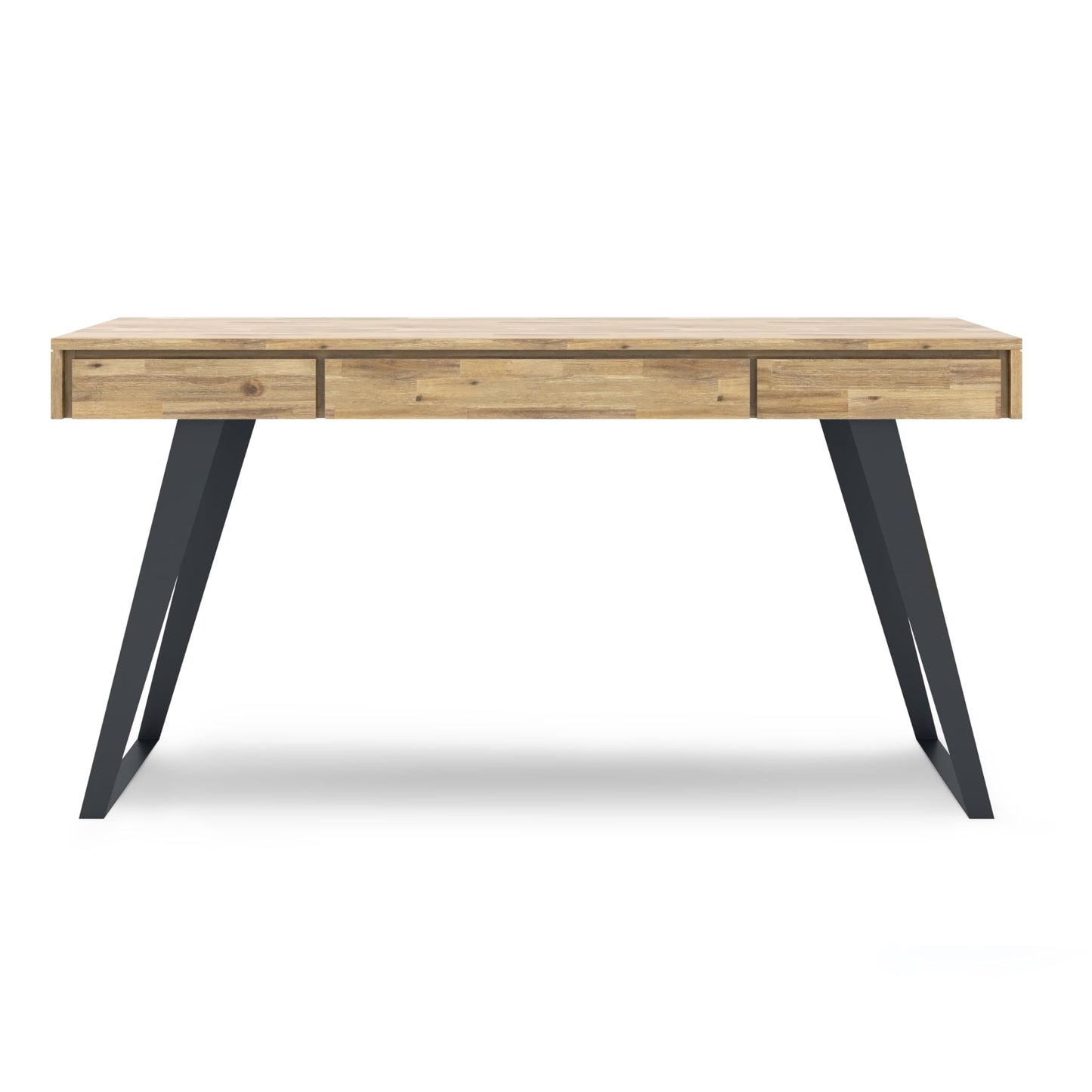 SIMPLIHOME Lowry Desk - 54 Inch Wide Solid Acacia Wood and Metal Writing Desk in Distressed Golden Wheat, Modern Industrial Home Office Computer Table with 2 Drawers and Flip-Down Keyboard Tray