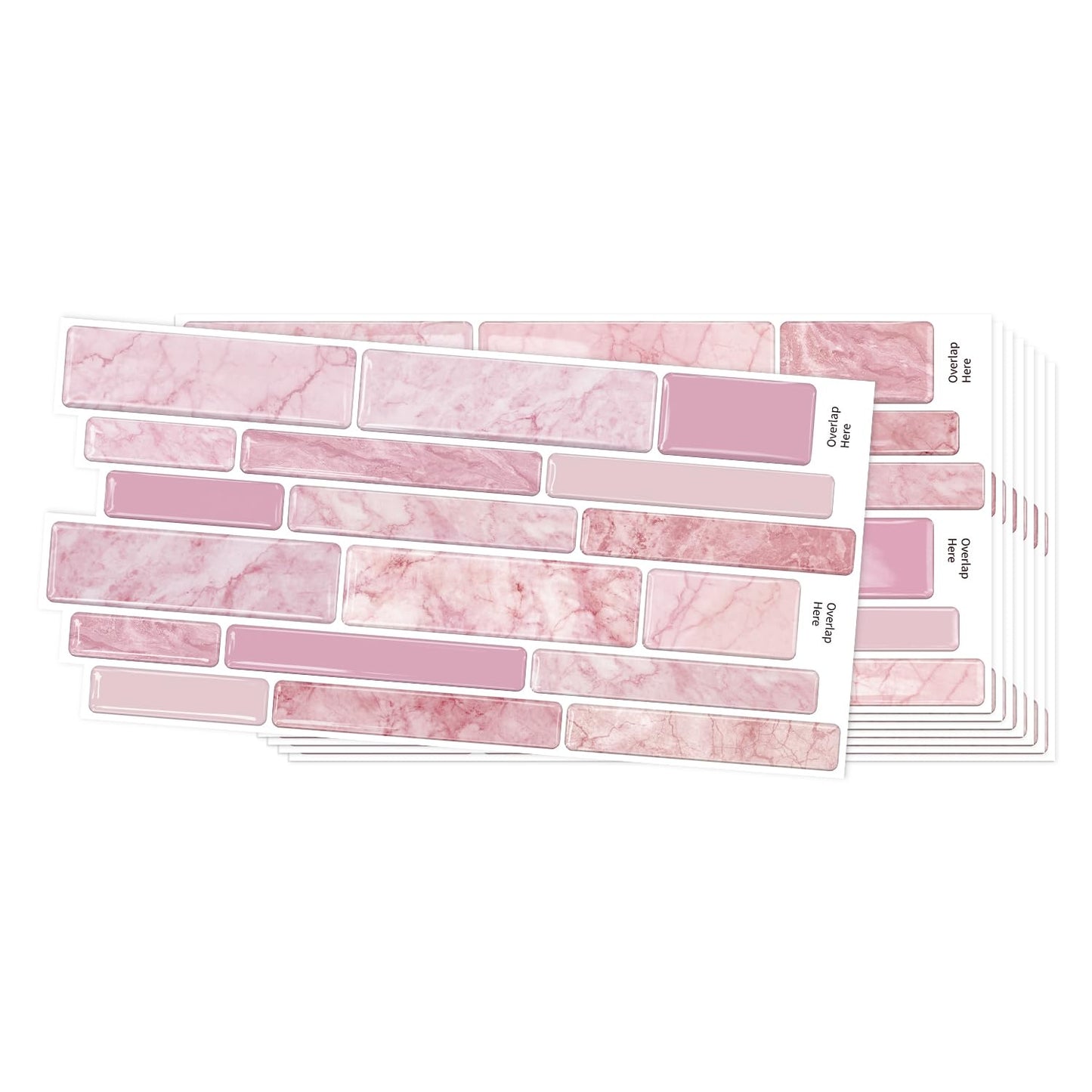 Alwayspon 9.69x4.72inchx10Pcs Marble Subway 3D Self Adhesive Wall Tile Sticker, Peel and Stick Adhesive Waterproof Backsplash Stick on Tile Decal for Kitchen Bathroom Wall, Pink