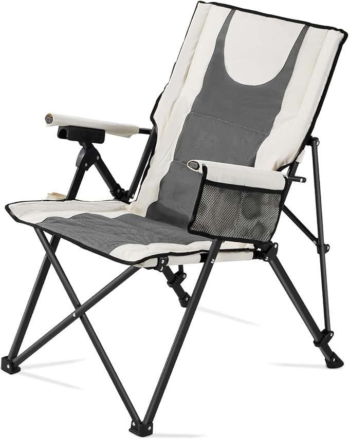 VEVOR Heated Camping Chair, 3 Heat Settings, High Back Folding Camping Chair, Supports 260lbs, Full Padded Beach Chairs with Armrest & Cupholder, Portable Lawn Chairs for Outdoor Sports Travel