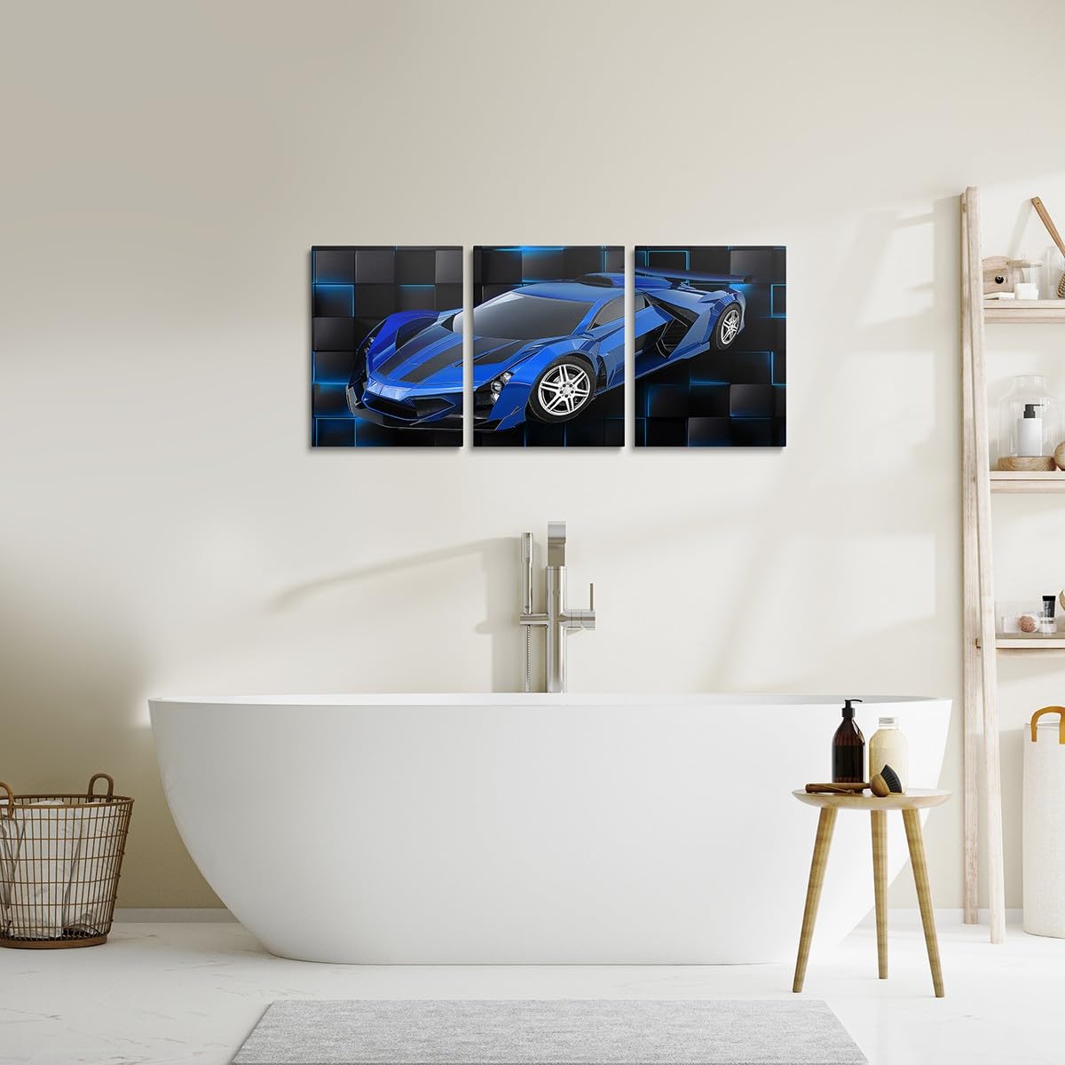 Feelyou Blue Race Car Picture Wall Decor 12"x16" 3 Piece Speed Sports Car Canvas Wall Art Decor Geometric Honeycomb Office Wall Decorations Artwork Posters Extreme Sports Wall Painting