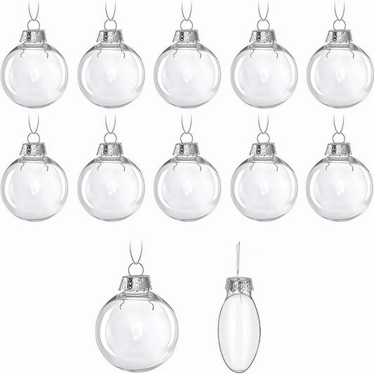 12 Pcs Christmas Ball Ornaments,3.15" DIY Clear Plastic Fillable Ornament Balls Flat Sphere Hanging Ornament Set for Christmas Tree, Halloween and Wedding Birthday Party Decorations (80mm)