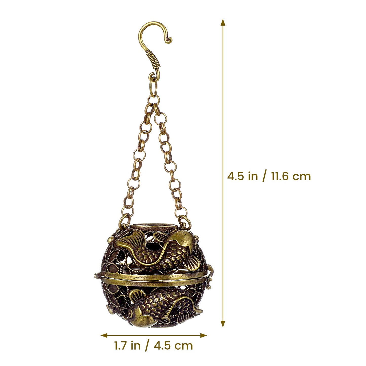 PRETYZOOM Hanging Backflow Incense Burner Ball Shaped Carved Fish Cone Incense Holder Cone Incense Copper Frankincense Burner Hollow Aromatherapy Furnace for Home Office Decoration