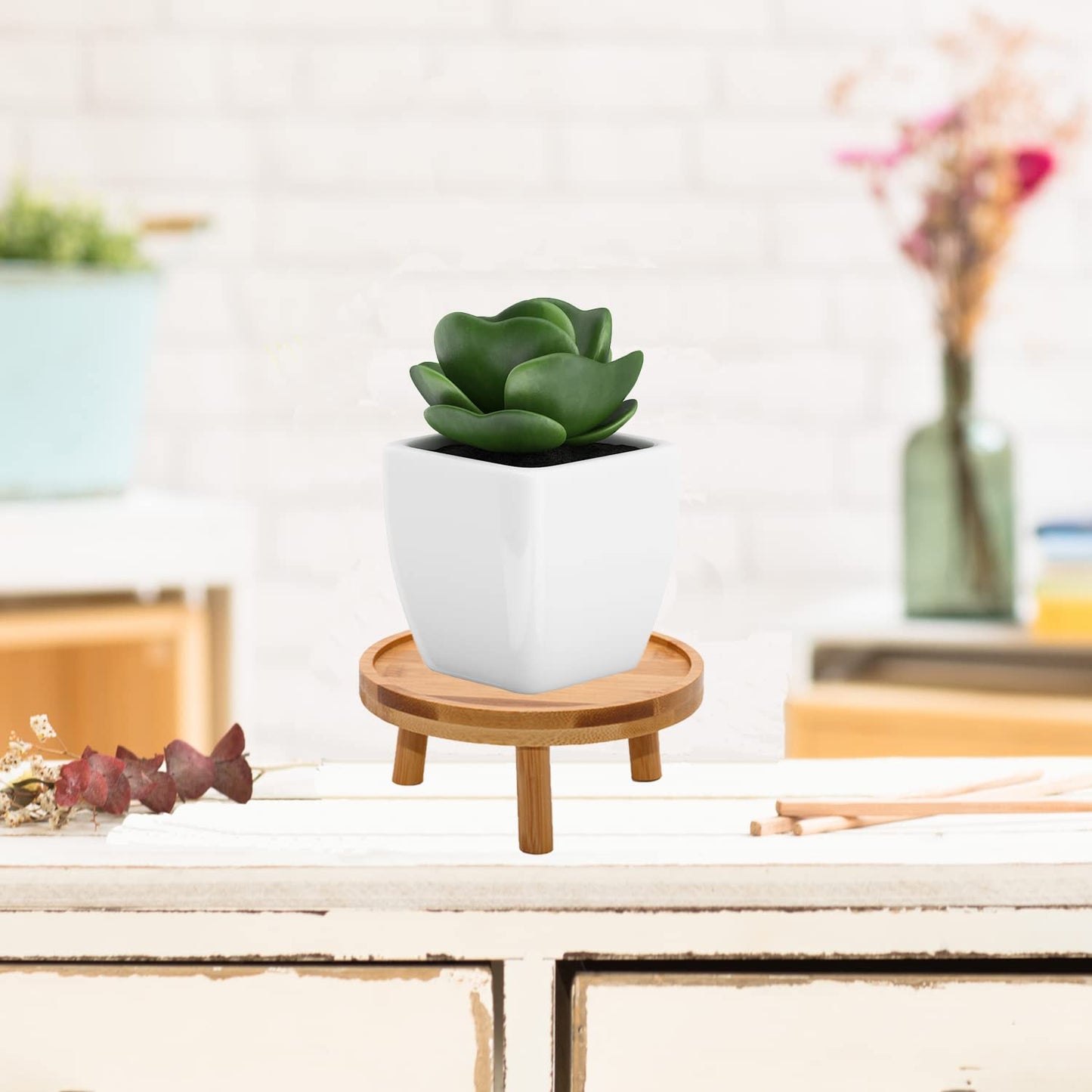 ARTORA Mid Century Modern Plant Stand, Wood Indoor Plant Holder Succulents Plant Pot Raiser Decorative Corner Planter Stand for Small to Medium Plants (Natural 2PCS)