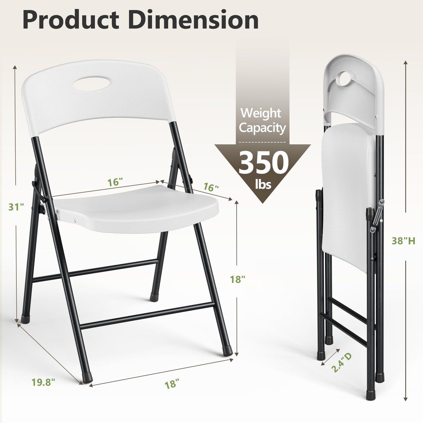 Folding Chairs 12 Pack, Outdoor Plastic Sturdy Metal Folding Chairs for Outside Indoor, Portable 350 lbs Capacity Heavy Duty Foldable Commercial Seating for Picnic, Party, Patio, Office, White