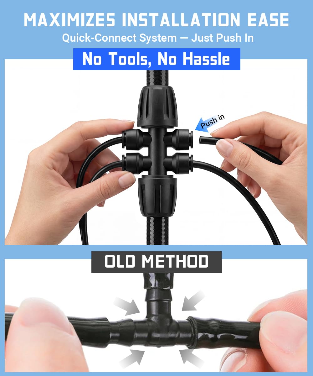 126FT Drip Irrigation System Kit with 30 Adjustable Nozzles, Leak-Proof & Easy-Connect Irrigation Kit with 1/2" & 1/4" Tubing, for Garden Watering Greenhouse, Lawn, Indoor Pots(26FT+100FT)