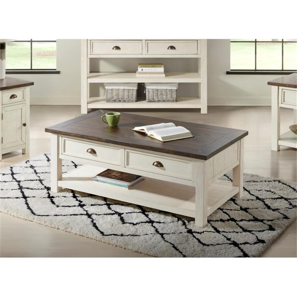 Martin Svensson Home Solid Wood Coffee Table, Cream White with Brown Top