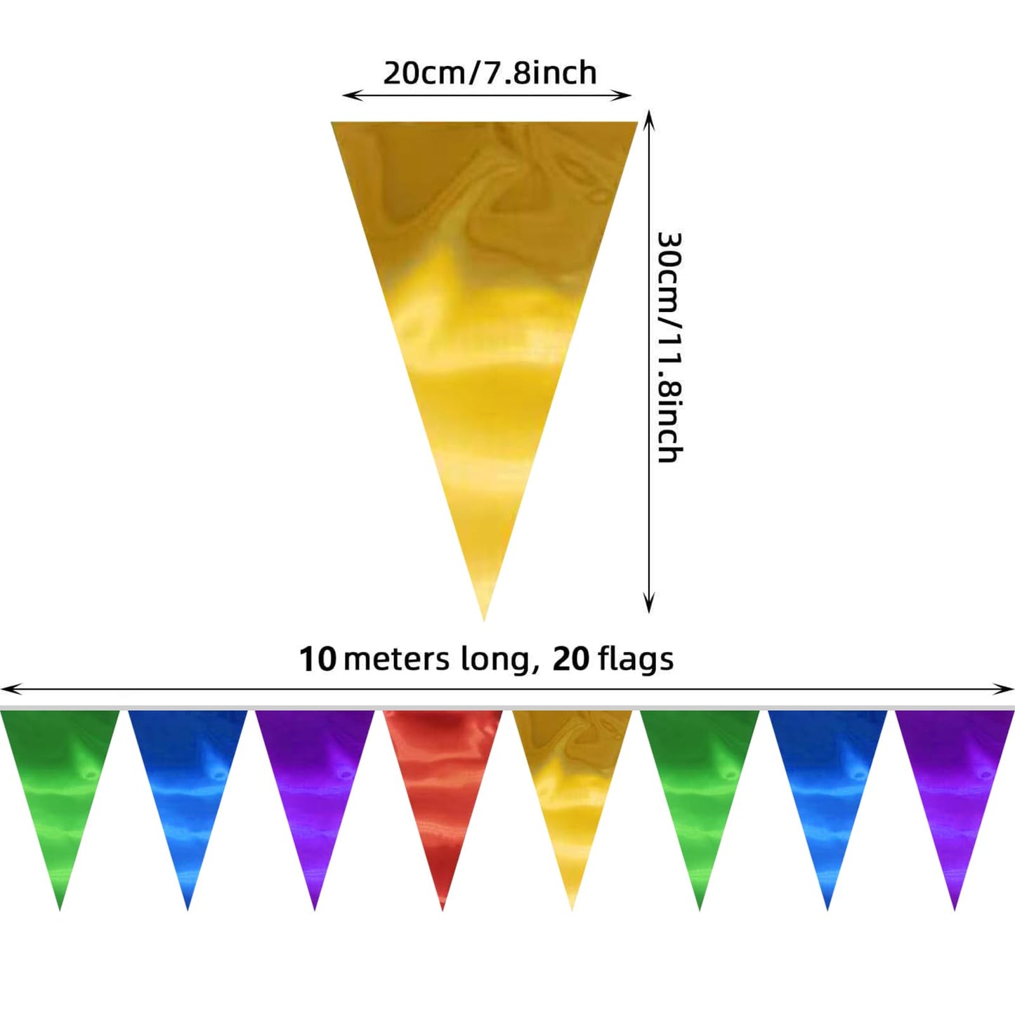 20M/65FT Colorful Triangle Pennant Banner Flag Metallic Fabric Bunting Garland for Christmas Graduation Wedding Engagement Anniversary Bachelorette Birthday Bridal Shower Valentines Hen Party Supplies