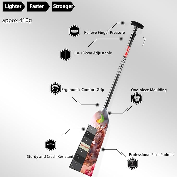 Z&J SPORT Adjustable Dragon Boat Paddle, IDBF Approved Carbon Fiber Paddle, Dragon Graphic Paddle with Adjuster for Dragon Boat Race with Adjustable T Handle