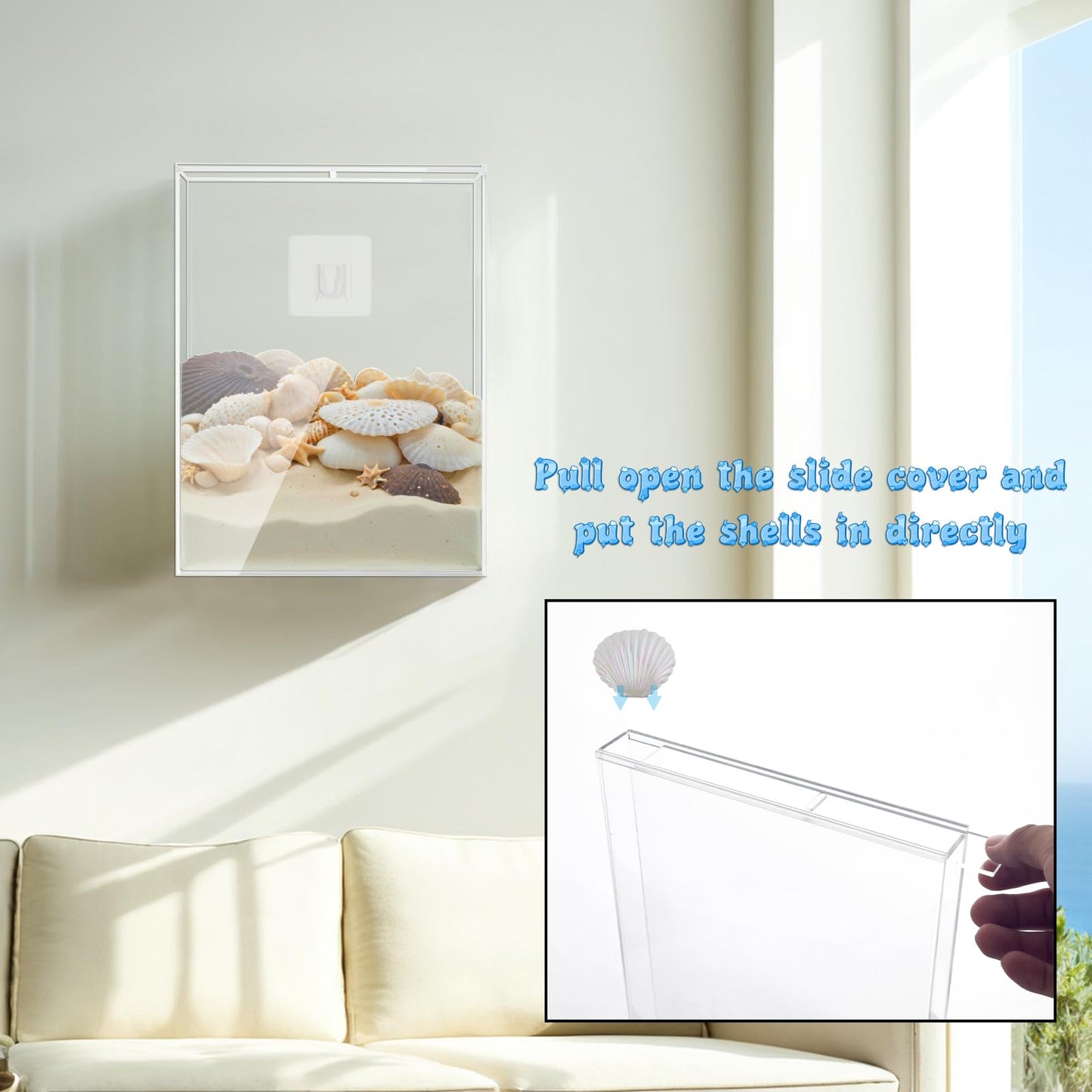 8.5 x 11 Inch Clear Acrylic Wall Mount Seashell Display Box, 3D Floating Display Case Shadow Box Frame, Ideal for Wine Bottle Caps, Tickets, Shells, Stamps and More