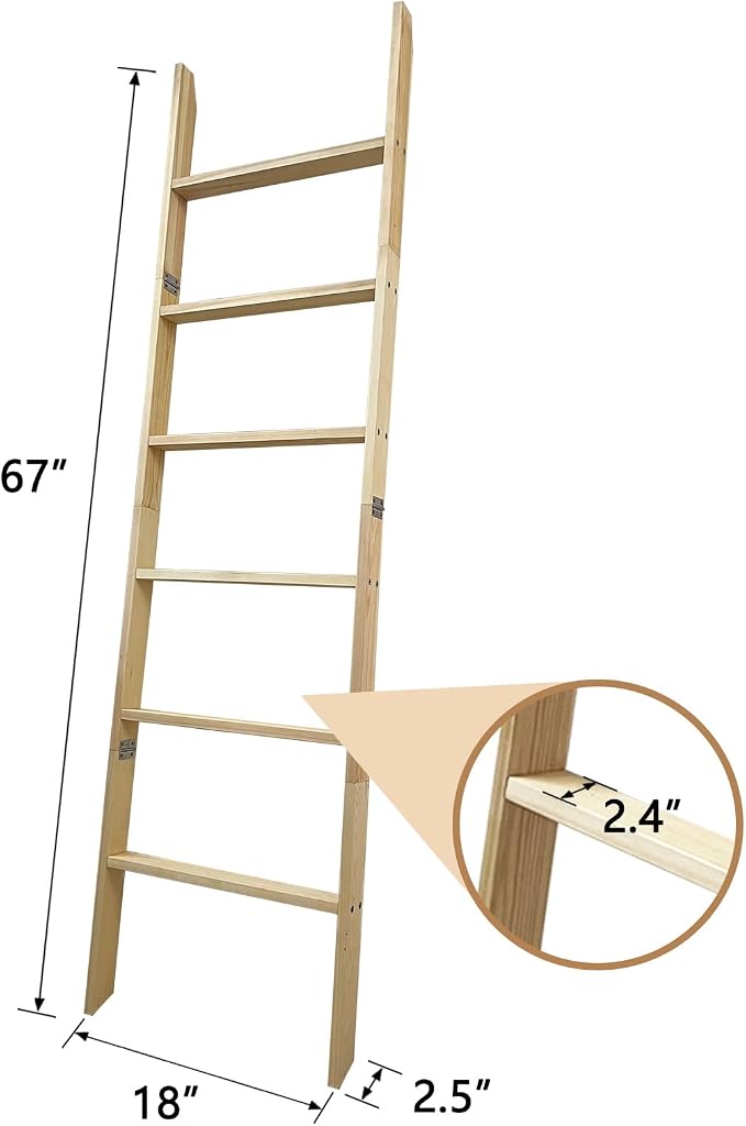 6-Tier Blanket Ladder – 5.5 Ft Wall Leaning Quilt Rack, Farmhouse Blanket Storage for Living Room, Bedroom & Bathroom – Rustic Decorative Wooden Towel & Quilt Holder, Easy to Assemble