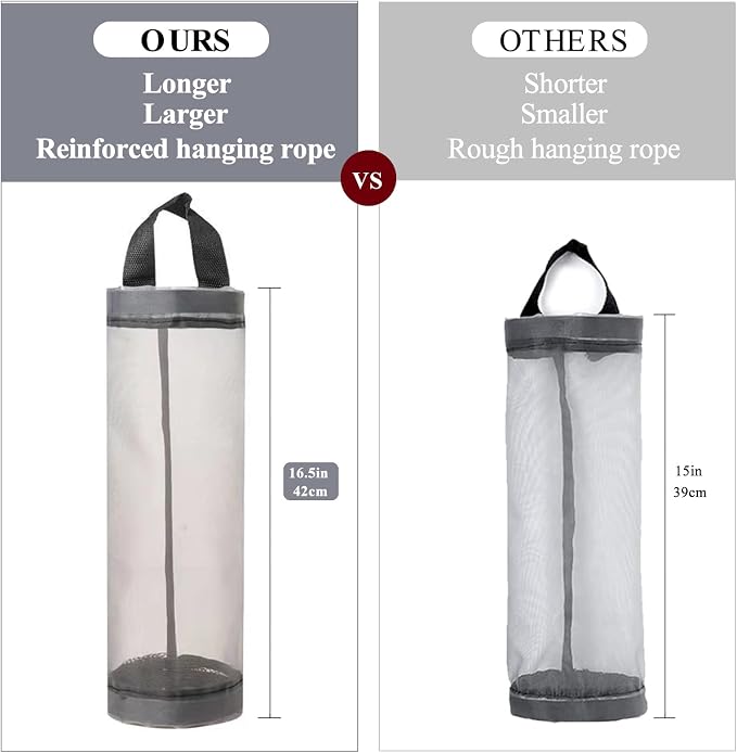 TOGETRUE Plastic Bag Holder, Mesh Grocery Bag Holder Hanging Storage Bag Dispenser (Grey 2 Packs)
