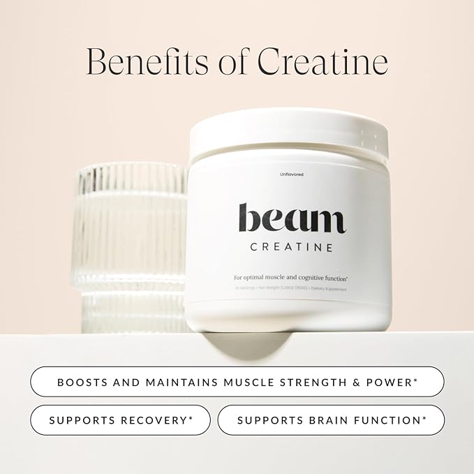 Beam Creatine Powder, Third Party Tested, Micronized Creatine Monohydrate Supplement, Creatine for Women and Men, Muscle Strength, Workout Recovery, Lean Muscle, 30 Servings, Watermelon Flavor