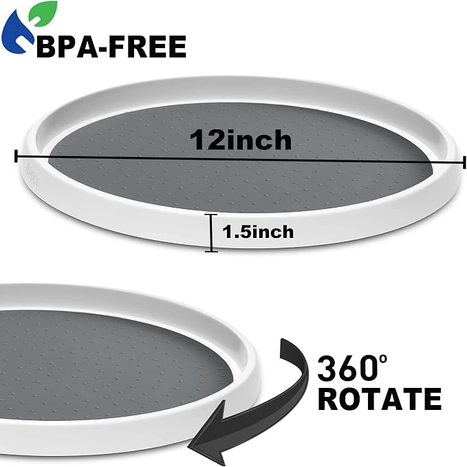 Set of 2, 12 Inch Non-Skid Lazy Susan Organizer, Pantry Lazy Susan Turntable for Cabinet, Kitchen Cabinet Organizer, Pantry Organization and Storage -Size- 12"x1.5"