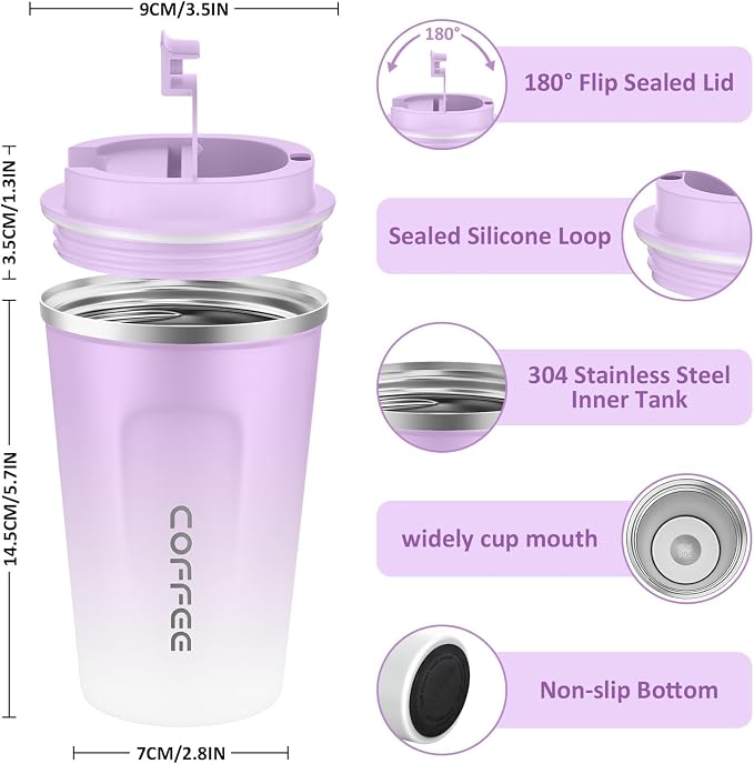 CS COSDDI 12 oz Stainless Steel Vacuum Insulated Tumbler - Coffee Travel Mug Spill Proof with Lid - Coffee Cups for Keep Hot/Ice Coffee,Tea and Beer