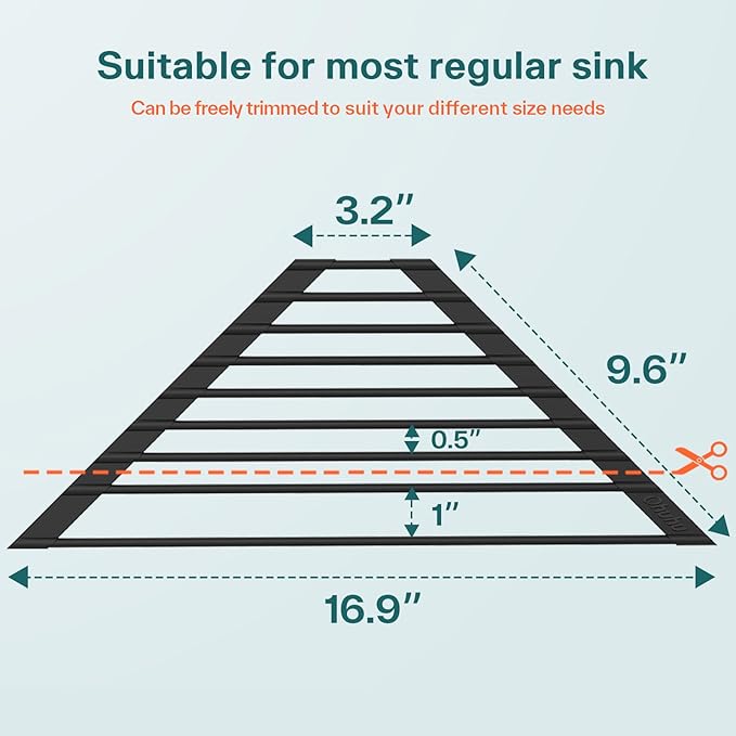 Ohuhu Corner Sink Caddy, Sponge Holder for Kitchen Sink Organizer - Silicone Wrapped Steel Anti Slip Rust Triangle Over the Sink Roll-UP Dish Drying Rack for Sink Corner Kitchen Sink Accessories