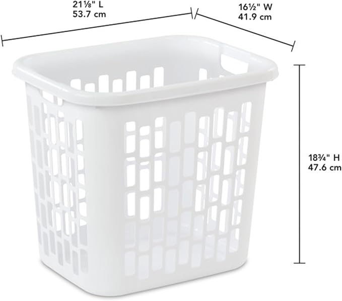 Sterilite Easy Carry Laundry Hamper, Ventilation Holes and Handles to Carry Clothes Between the Laundry Room and Bedroom, Plastic, White, 4-Pack
