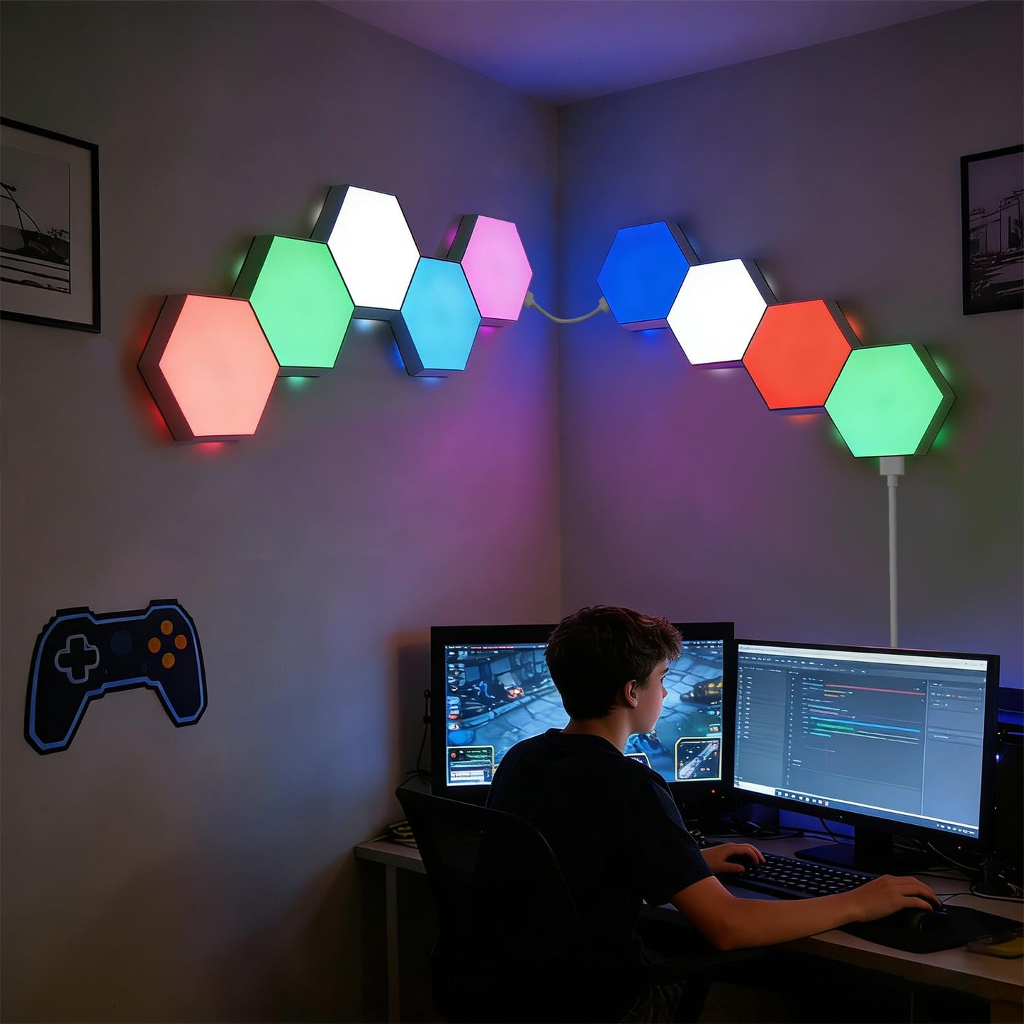 Remote control and touch control hexagon panels for gaming room setups and kids play lamps night lights with LED light sources mainy used in door for home decoration and holiday decoration lights (9)