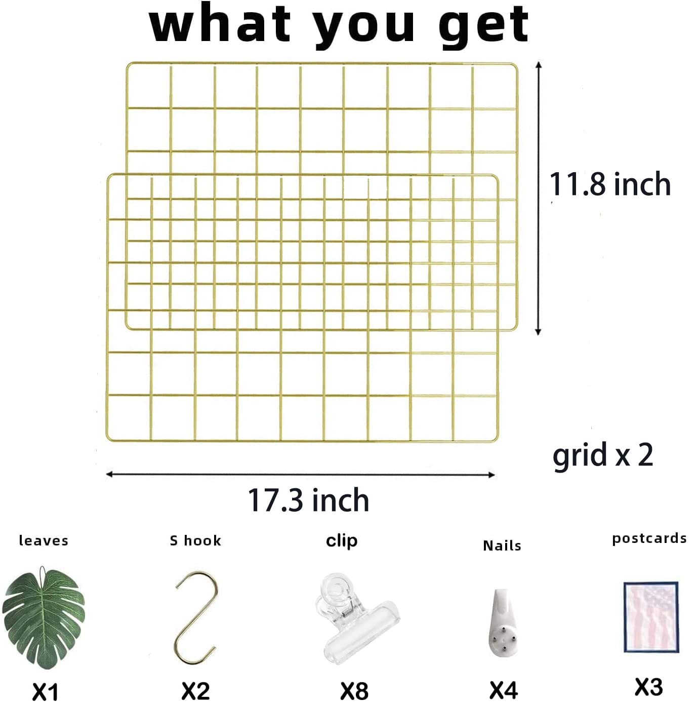 BULYZER Grid Wire Board,for Memo Picture Panel Wall Decoration for Room Office Mat Photo Hanging Art Display Frames Desk Storage Organizer,17.3" x 11.8"(2Pack) (Gold)