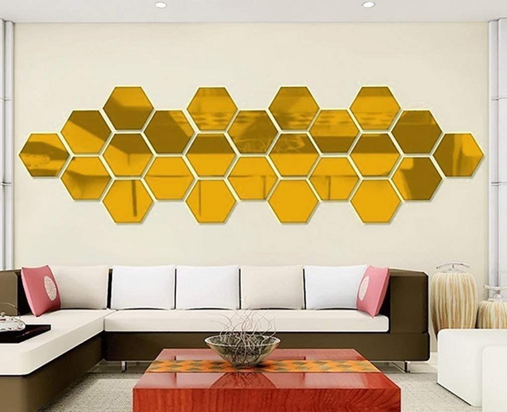 MCLEULLA Mirror Wall Stickers - 12PCS Hexagon Art DIY Decorative Acrylic Sheet Plastic Tiles Home Living Room Bedroom Sofa TV Background Decal Decoration