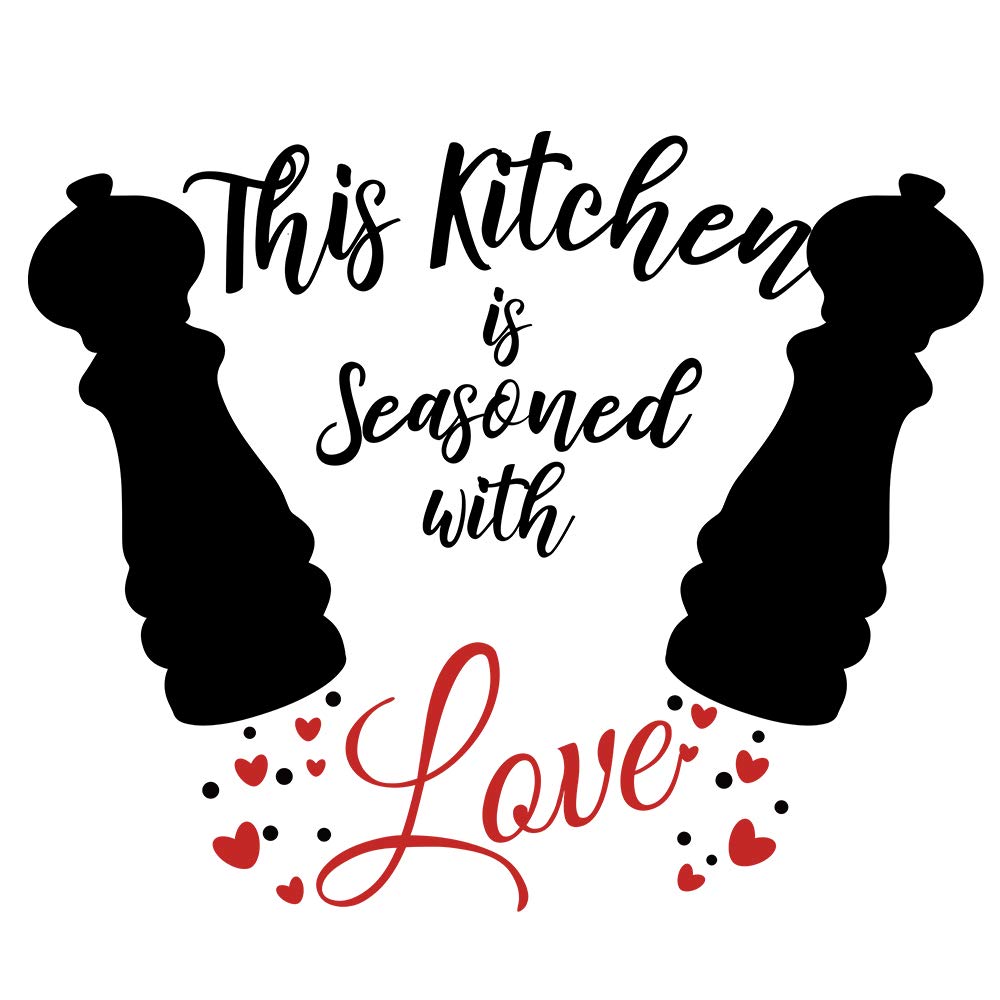 Funny Family Kitchen This Kitchen is Seasoned with Love Vinyl Wall Art Decal Sticker, Family Home Decor Removable Vinyl for Dining Room Living Room Blank Wall (11.8''×23.6'')