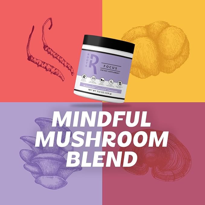 Roots Focus Nootropic Brain Supplement, Fruit Punch, Blend of Lion's Mane, Cordyceps, and Reishi Functional Mushrooms with Extended-Release Caffeine, 15 Servings