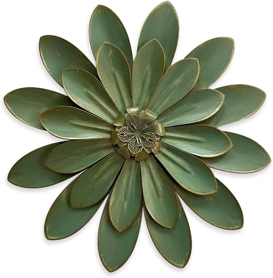 Novbvia Metal Flower Wall Sculpture, 12" Rustic Modern Floral Artwork, Distressed 3D Layered Iron Flower Wall Hanging Accent for Indoor/Outdoor, Kitchen,Living Room Office Garden Decor (Green)
