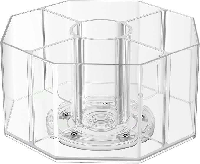Divided Drink Packet Organizer, Octagonal 5 Compartment Clear Lazy Susan Turntable, Rotating Storage Organizer for Powdered Drink Mix, Water Flavor Packets, Coffee, Tea, Spices