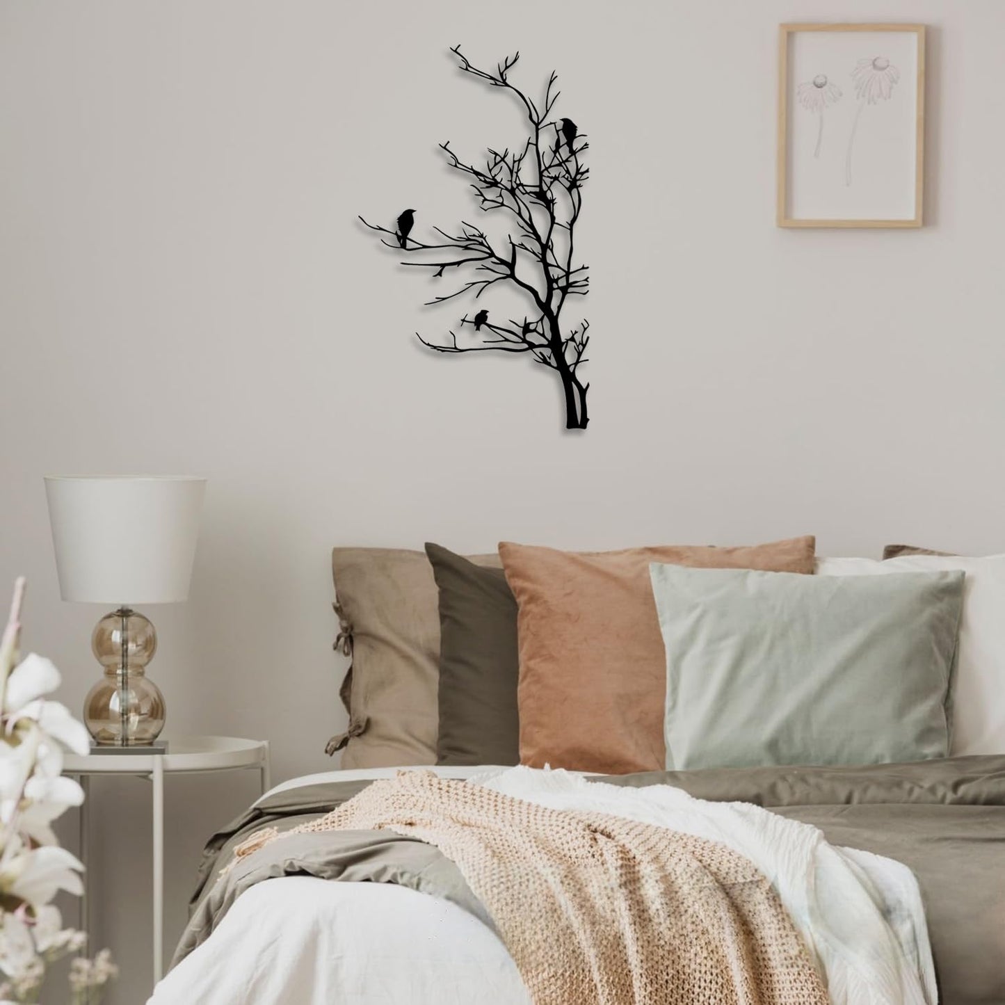 LIYOUYA Bird on a Branch Metal Wall Decor - Rustic Farmhouse Room Decor Simple Black Wall Art Home Decor for Living Room, Bathroom, Bedroom, Dining Room, Garden, Courtyard (Black)