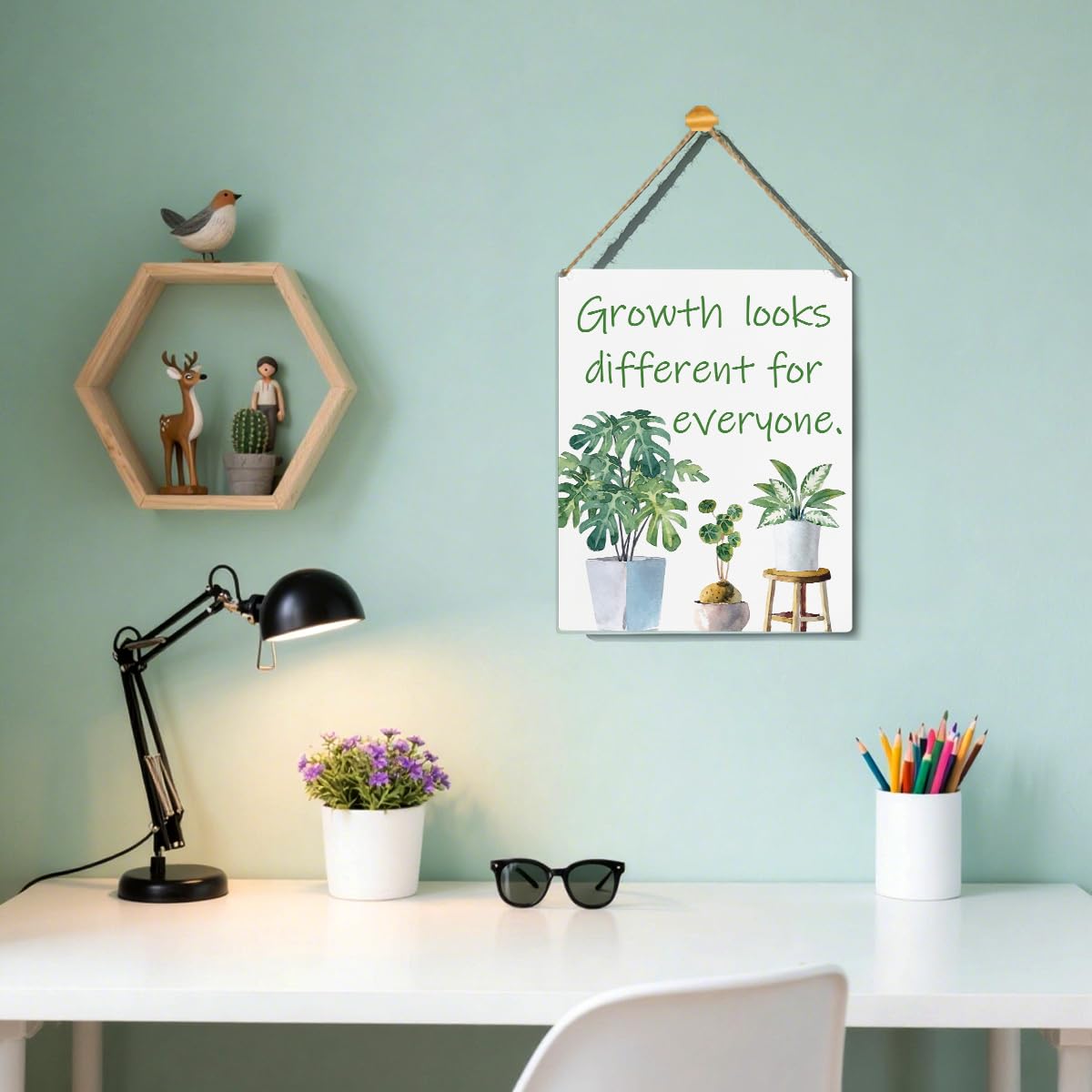 VYXVYX Growth looks Different for Everyone Wooden Hanging Sign, Eucalyptus Botanical Home Decor Hanging Door Signs, for Home Wall Office Decor 10 x 8 Inches