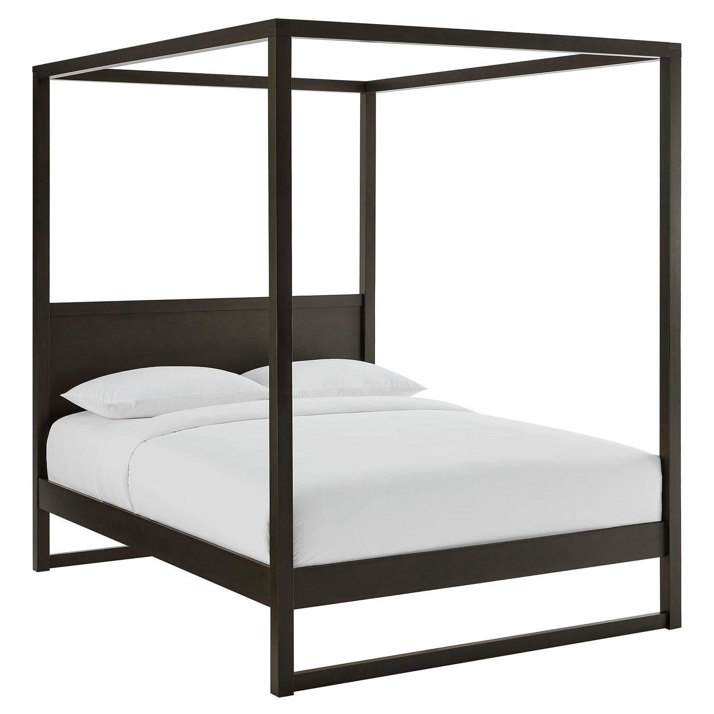 Modway Alva Queen Size 4-Post Wood Platform Canopy Bed in Smoked Oak – with with Headboard and Solid Rubberwood Frame