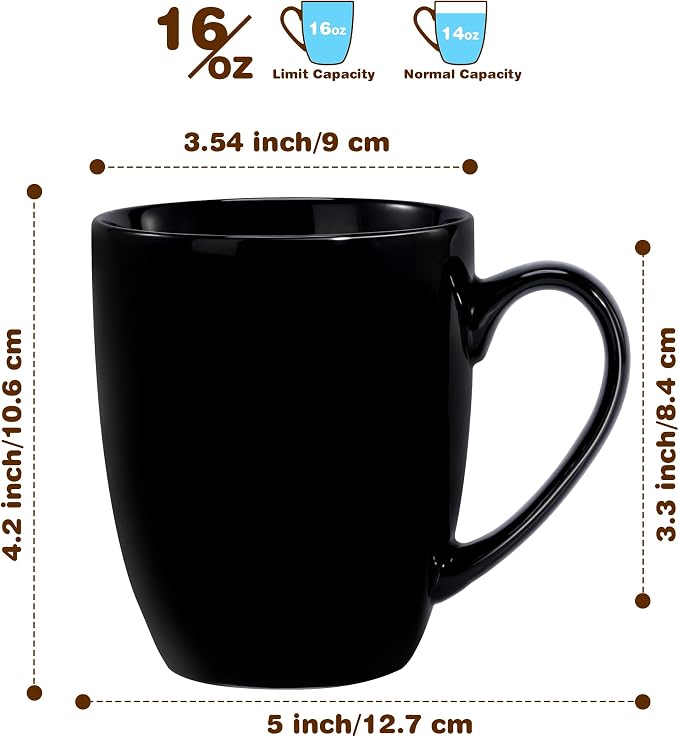Urbanstrive 16 oz Large Coffee Mug with Handle Tea Cup Novelty Coffee Cup Idea Gift for Men Women Office Work, Black