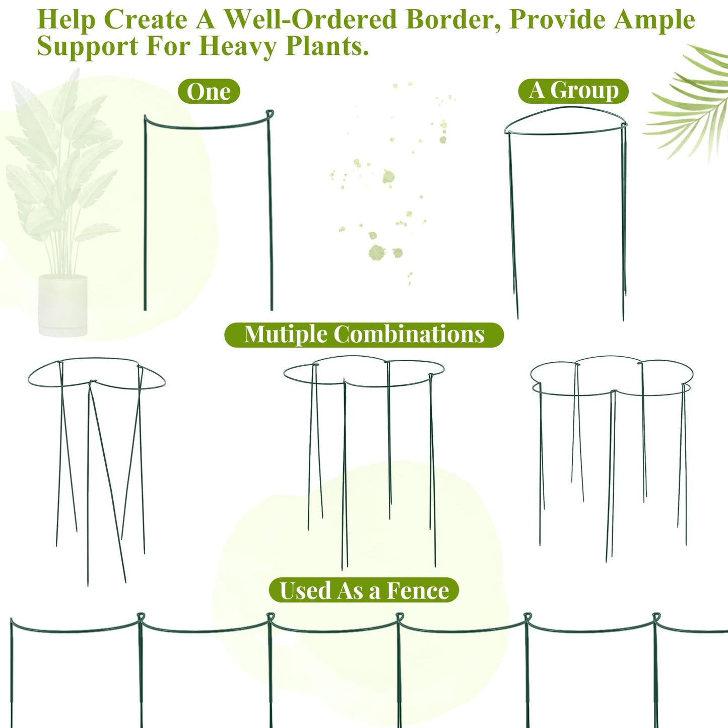 Tioncy 24 Pcs 24 H x 10 W Plant Support Stakes Cages for Garden, Metal Half Round Plants Tension Rods for Indoor Outdoor Large Tall Flower Vegetables Tomato Peony Rose Support