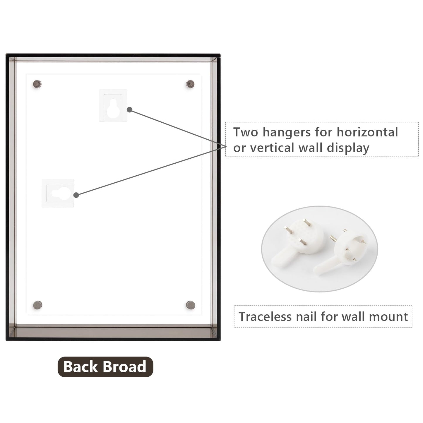 5x7 Acrylic Picture Frame Black - Clear Floating Photo Frames for 5 x 7 Inches Art Print - Individual for Tabletop Display - With Hangers for Wall Mount Horizontal or Vertical - 1 Pack