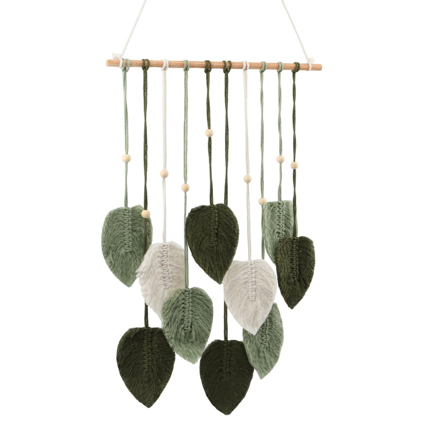 LORGVEXN Macrame Wall Hanging Leaves Tapestry, Handmade Woven Tapestry, Chic Yarn Tassels Leaf Wall Art Decor for Bedroom Living Room Office Apartment (green)