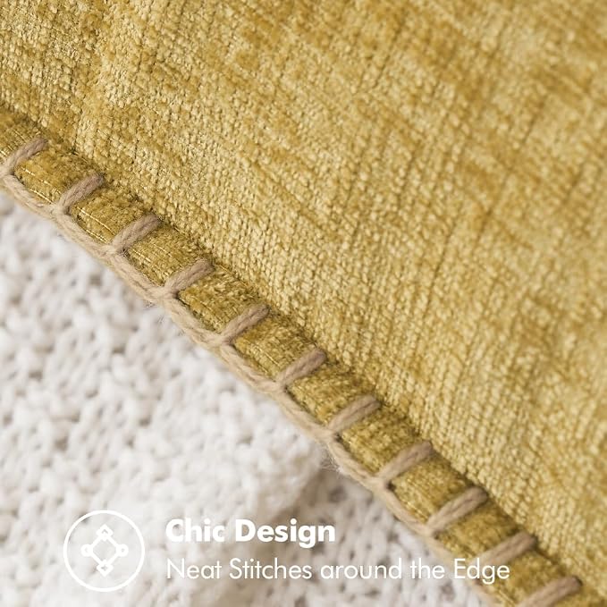 MIULEE Pack of 2 Lumbar Throw Pillow Covers 12x20 Inch Mustard Yellow Farmhouse Decorative Pillow Covers with Stitched Edge Soft Chenille Solid Dyed Pillow Covers for Couch Sofa Bed Living Room