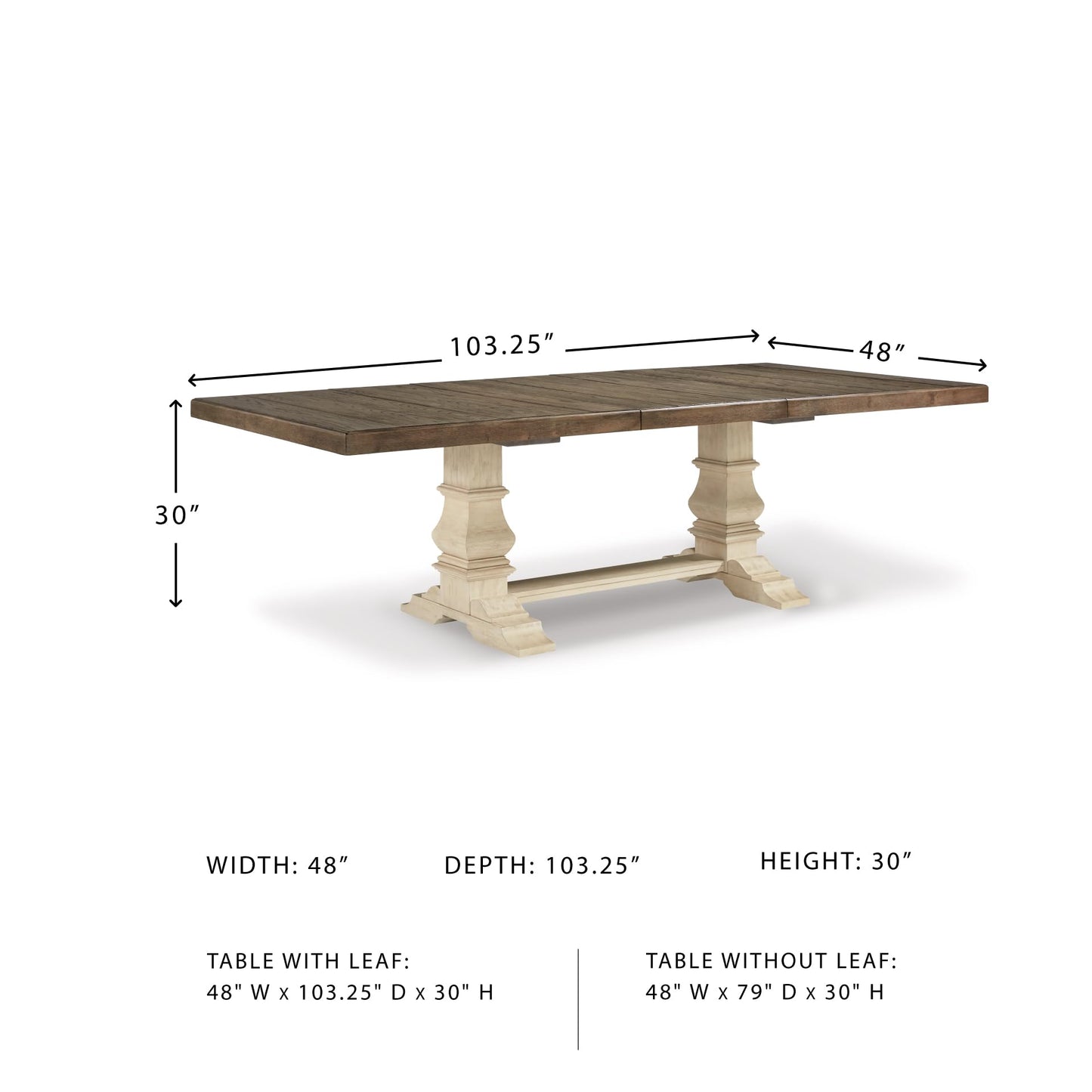 Signature Design by Ashley Bolanburg Farmhouse Extension Dining Table with Removable Center Leaf and Trestle Base, Dark Brown & White