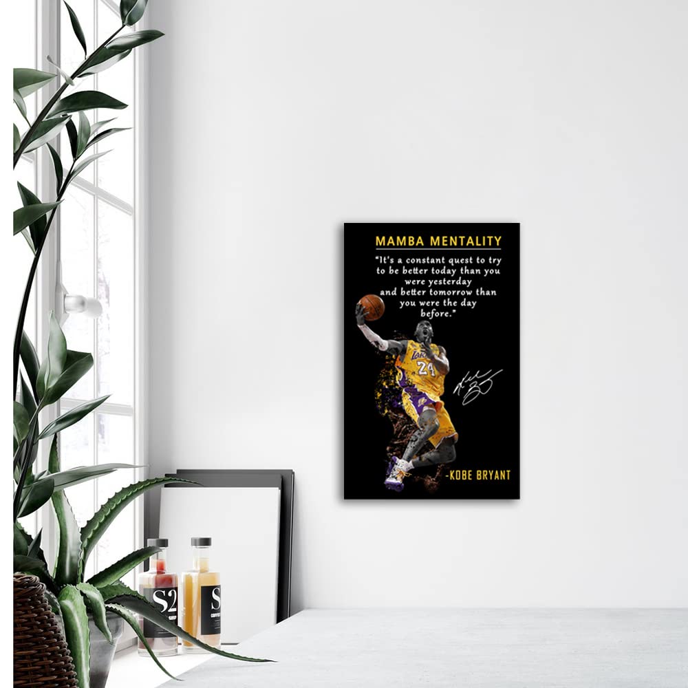 Kobe Bryant Inspirational Poster Canvas Wall Art • Mamba Mentality Quote Canvas Wall Art • Basketball Player Sports Home Decor • Motivational Artwork For Home,Office,Gym Wall Decor Framed Ready to