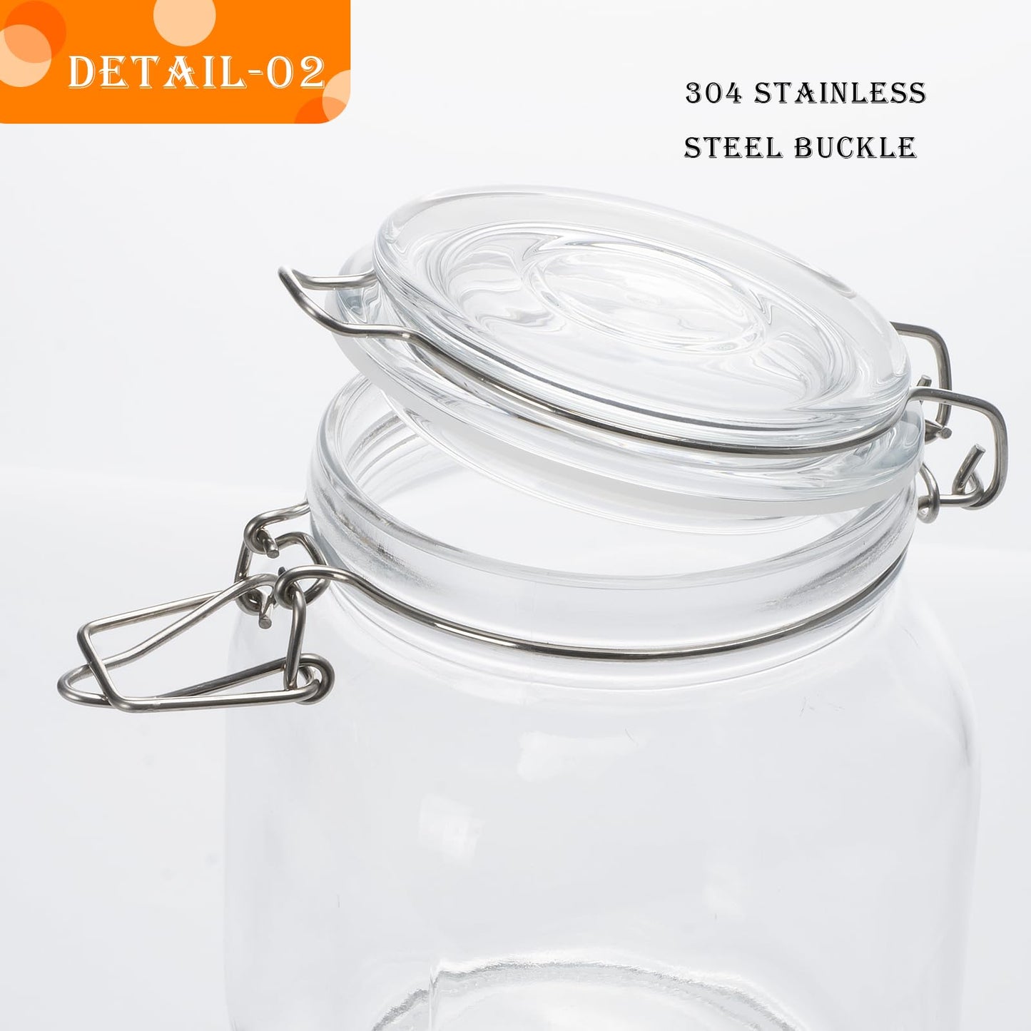 LOOIOOJ 34oz Square Glass Food Storage Jars with Airtight Clamp Lids, 3 Pack Large Kitchen Canisters for Flour, Cereal, Coffee, Pasta and Canning, Mason Jar (Clear 34oz Square - 3 sets)