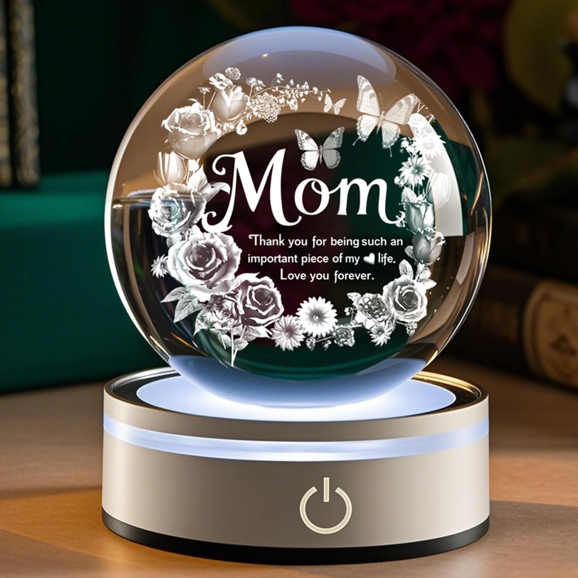 YouerCrystal Mom 3D Crystal Ball Gifts for Mum Birthday Gift from Son, Daughter - Fun Christmas, Mothers Day, Retirement Gift Dutterfly Decorations for Mom 80MM