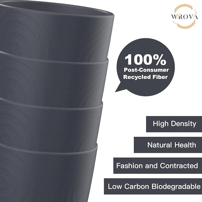 Wrova Wheat Straw Cups 8 PCS Good Alternative to Plastic Reusable Cups 12 oz Unbreakable Drinking Cup Reusable Dishwasher Safe Water Plastic Glasses Deep Grey