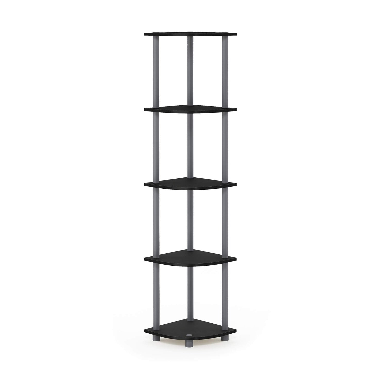 Furinno TURN-N-TUBE Corner Shelf, 5-Tier Corner Bookshelf, Open Storage Shelves, for Organization and Storage, Living Room, Home Office, Garage, Bedroom, Black